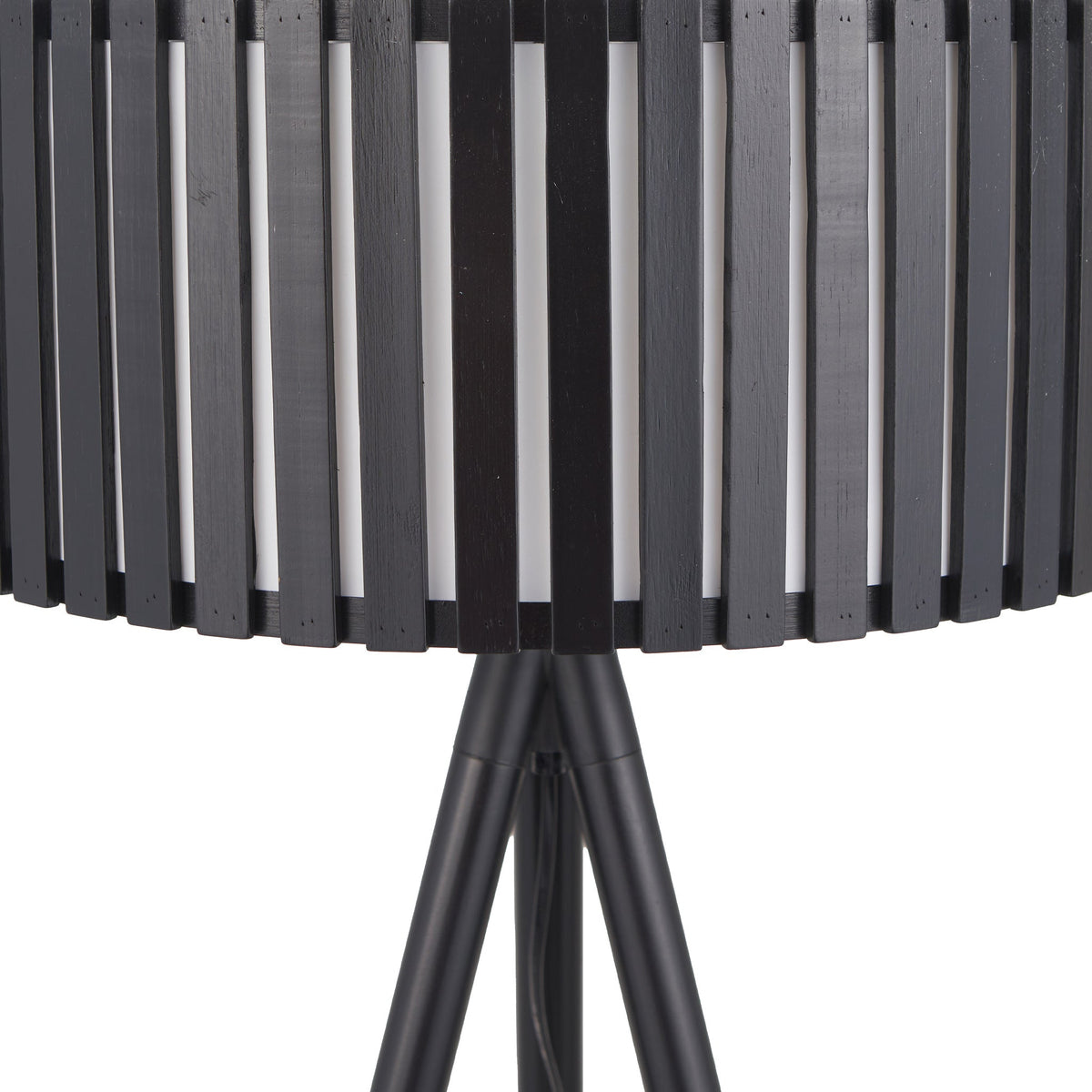 Rabanne Slatted Black Wood Tripod Floor Lamp