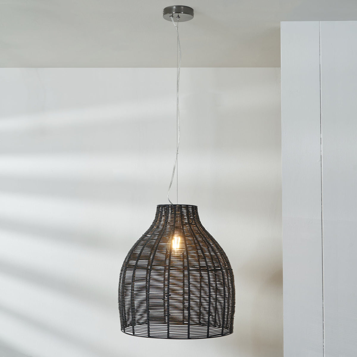 Caswell Black Rattan Coche Pendant