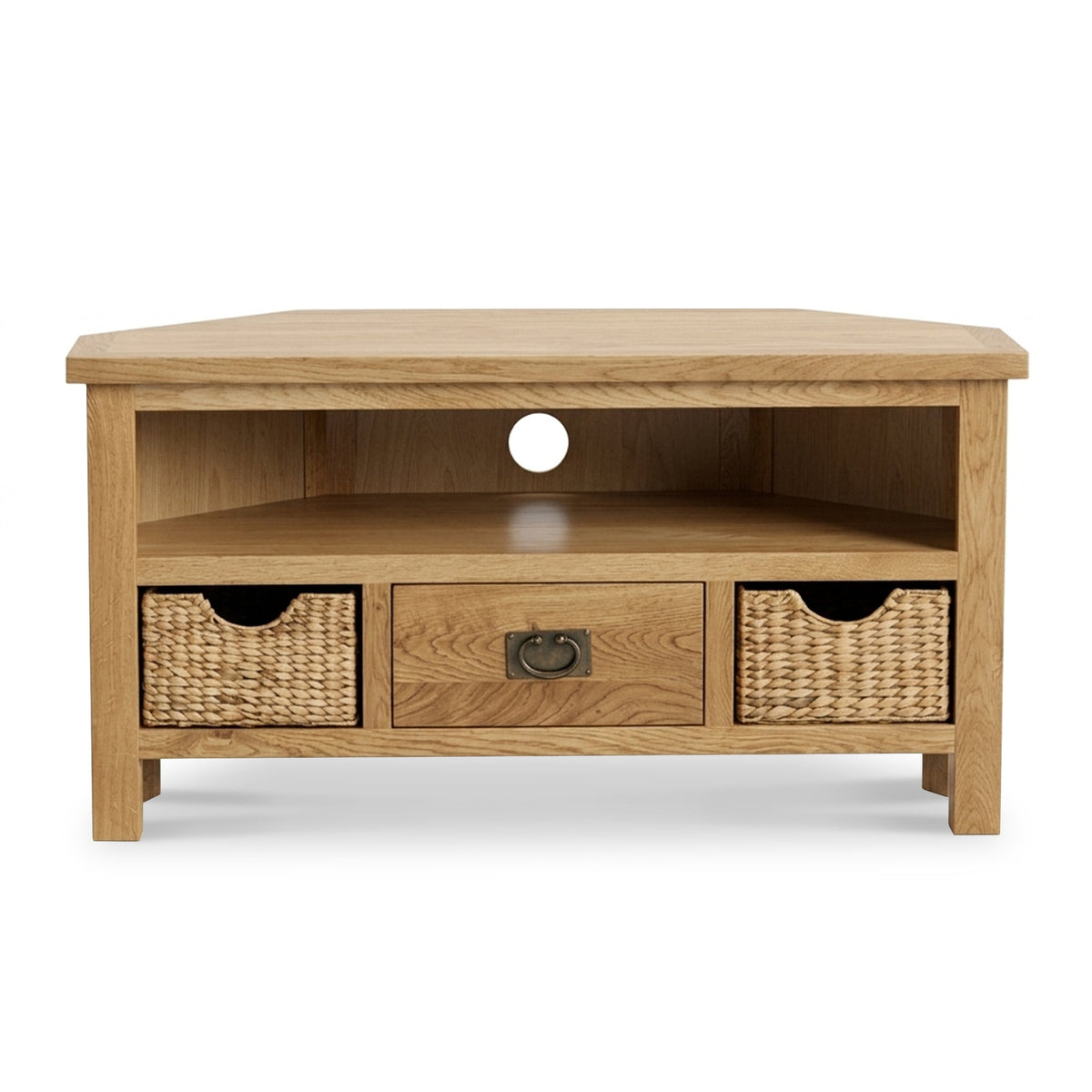 Surrey Oak Corner TV Stand with Baskets