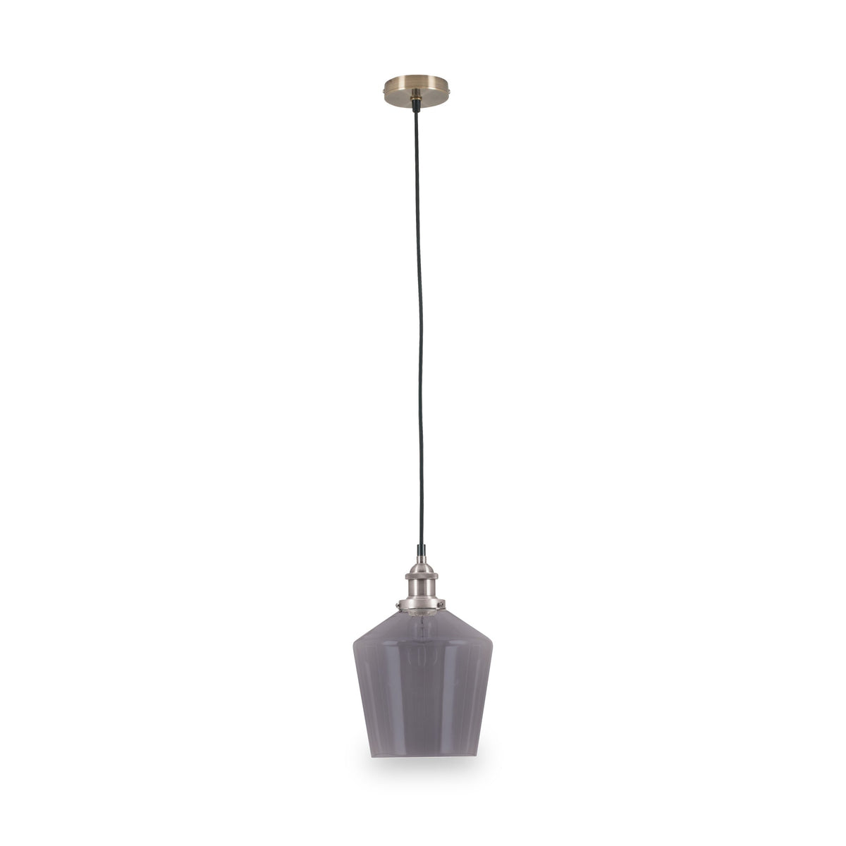 Emmanuelle Antique Silver Metal and Smoke Glass Pendant