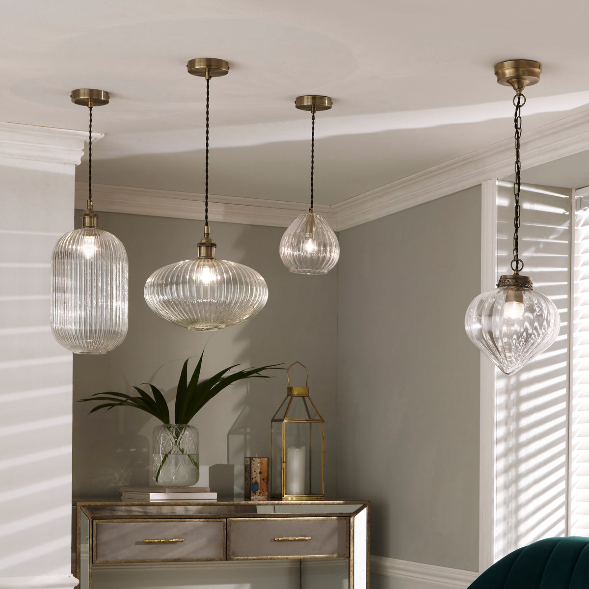 Ella Clear Ribbed Glass Teardrop Pendant
