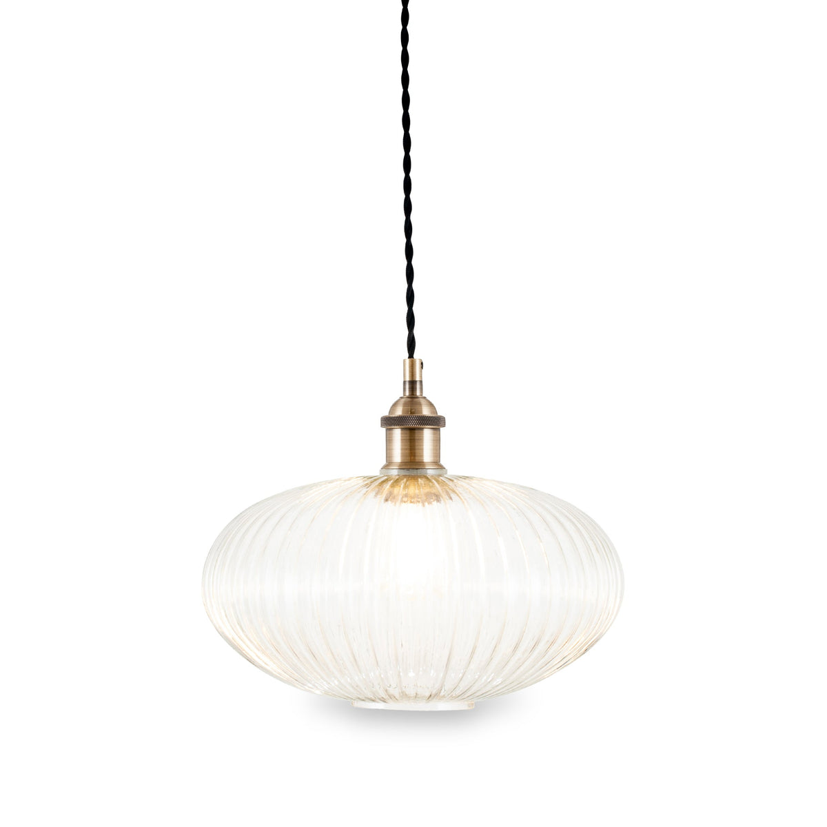 Abigail Clear Ribbed Glass Oval Pendant