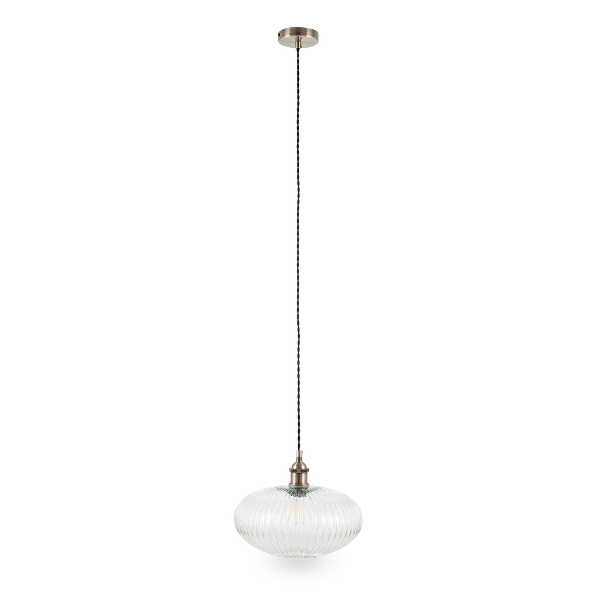 Abigail Clear Ribbed Glass Oval Pendant