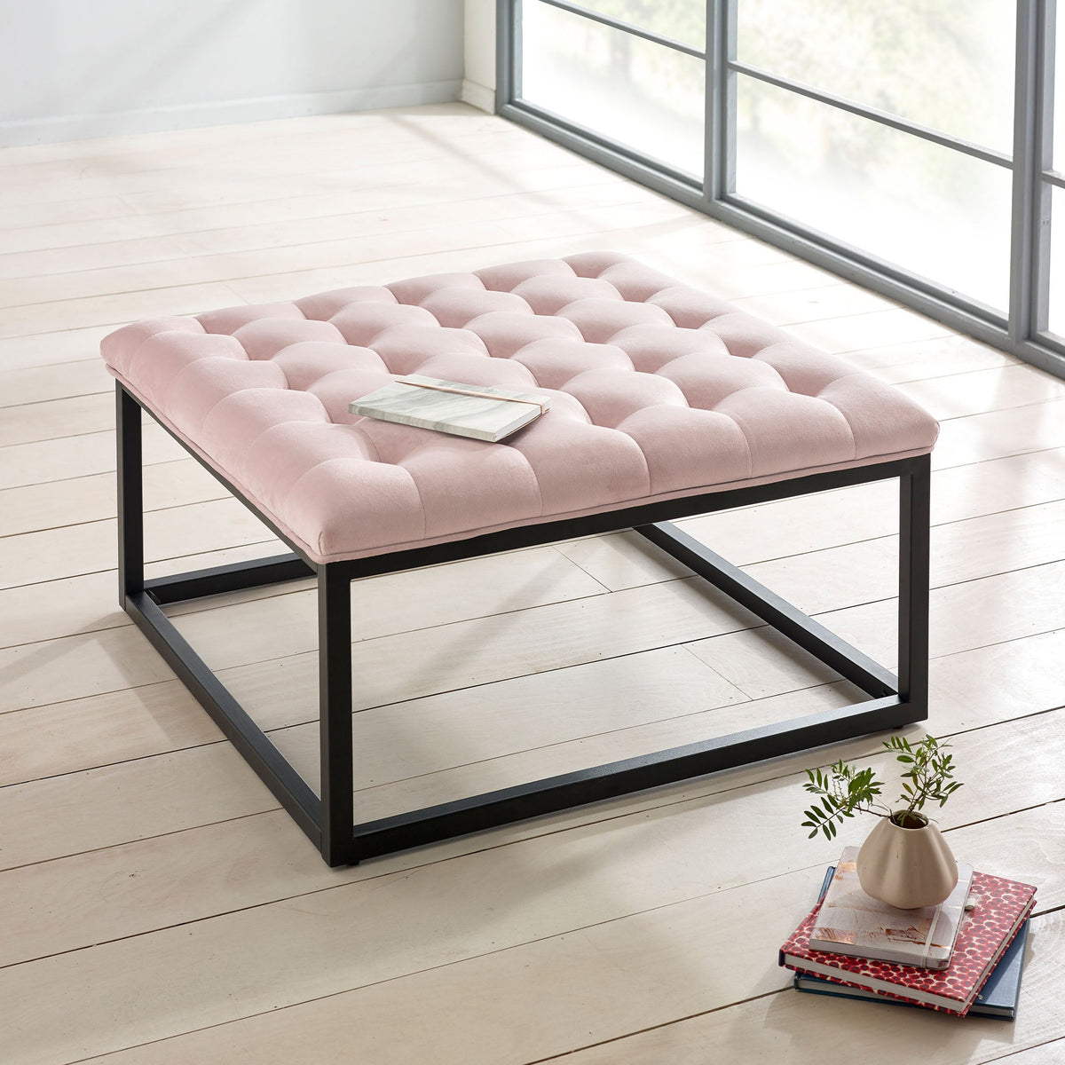 Adison Velvet Buttoned Footstool