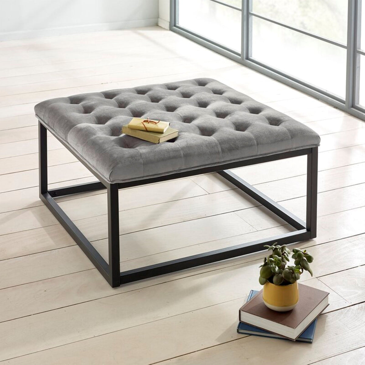 Adison Velvet Buttoned Footstool