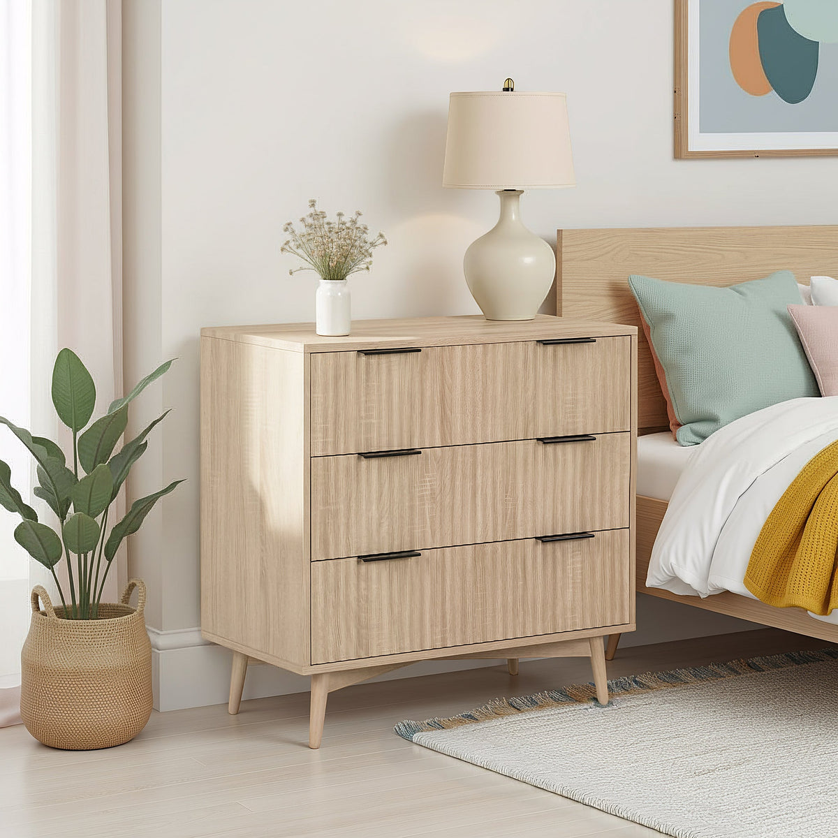 Jakob Oak 3 Drawer Grooved Chest