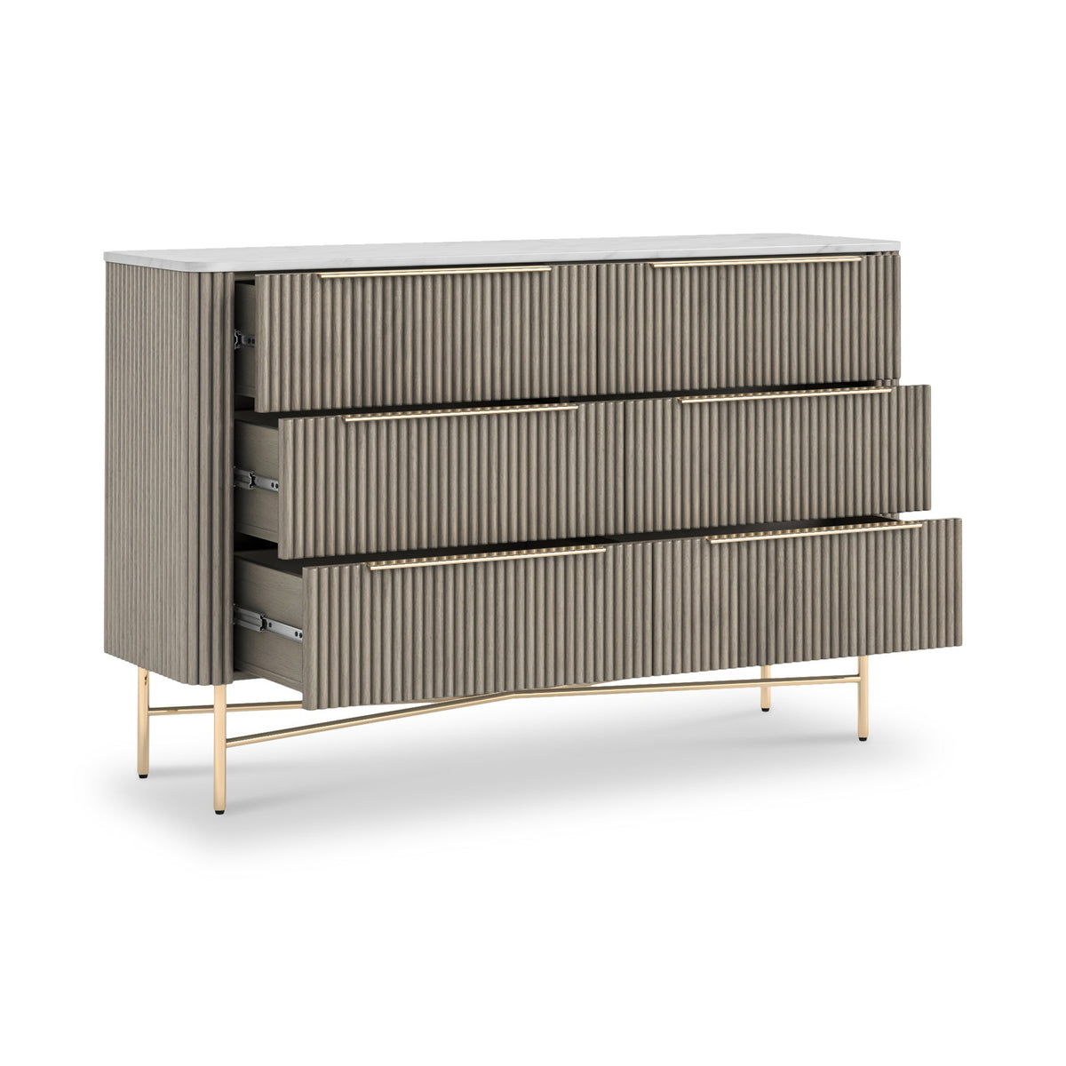 Amelie Grey Fluted 6 Drawer Chest