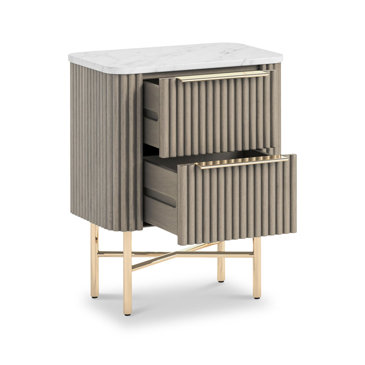 Amelie Grey Fluted 2 Drawer Narrow Bedside Table