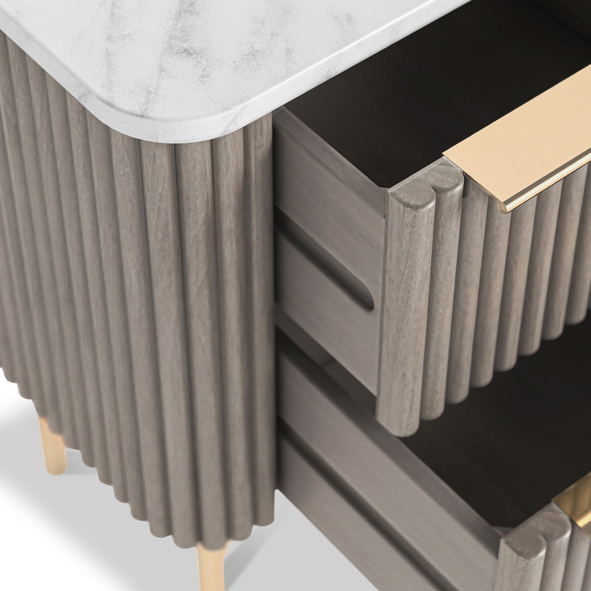 Amelie Grey Fluted 2 Drawer Narrow Bedside Table