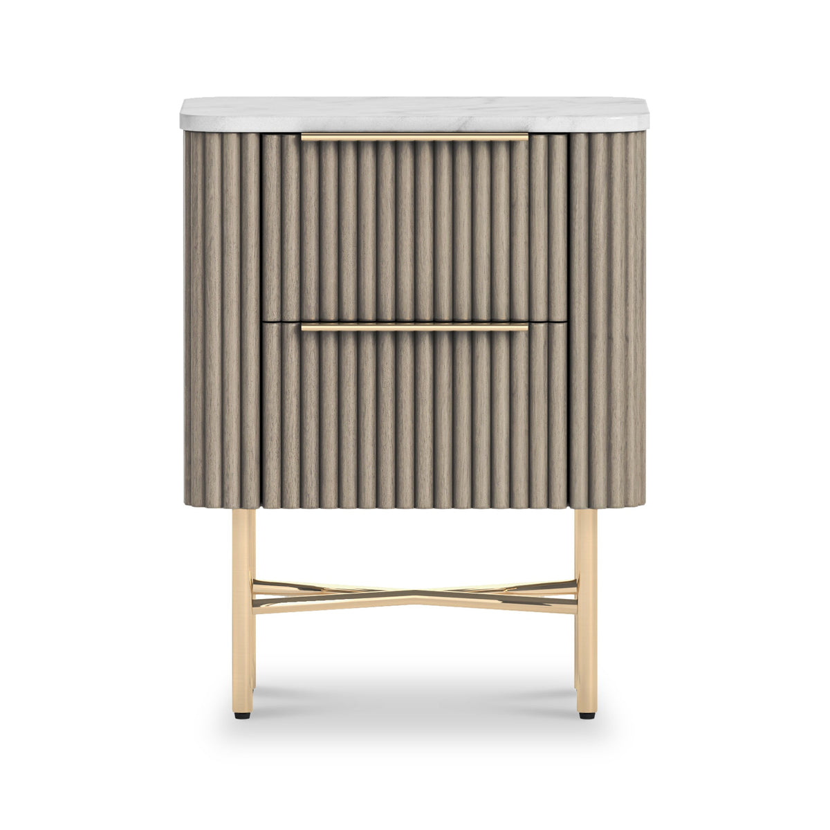 Amelie Grey Fluted 2 Drawer Narrow Bedside Table