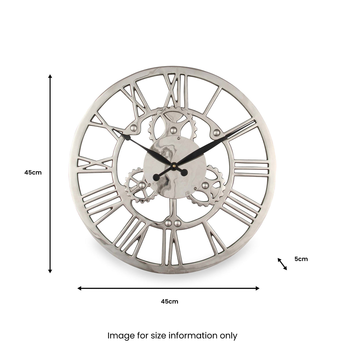 Shiny Nickel Cog Small Round Wall Clock