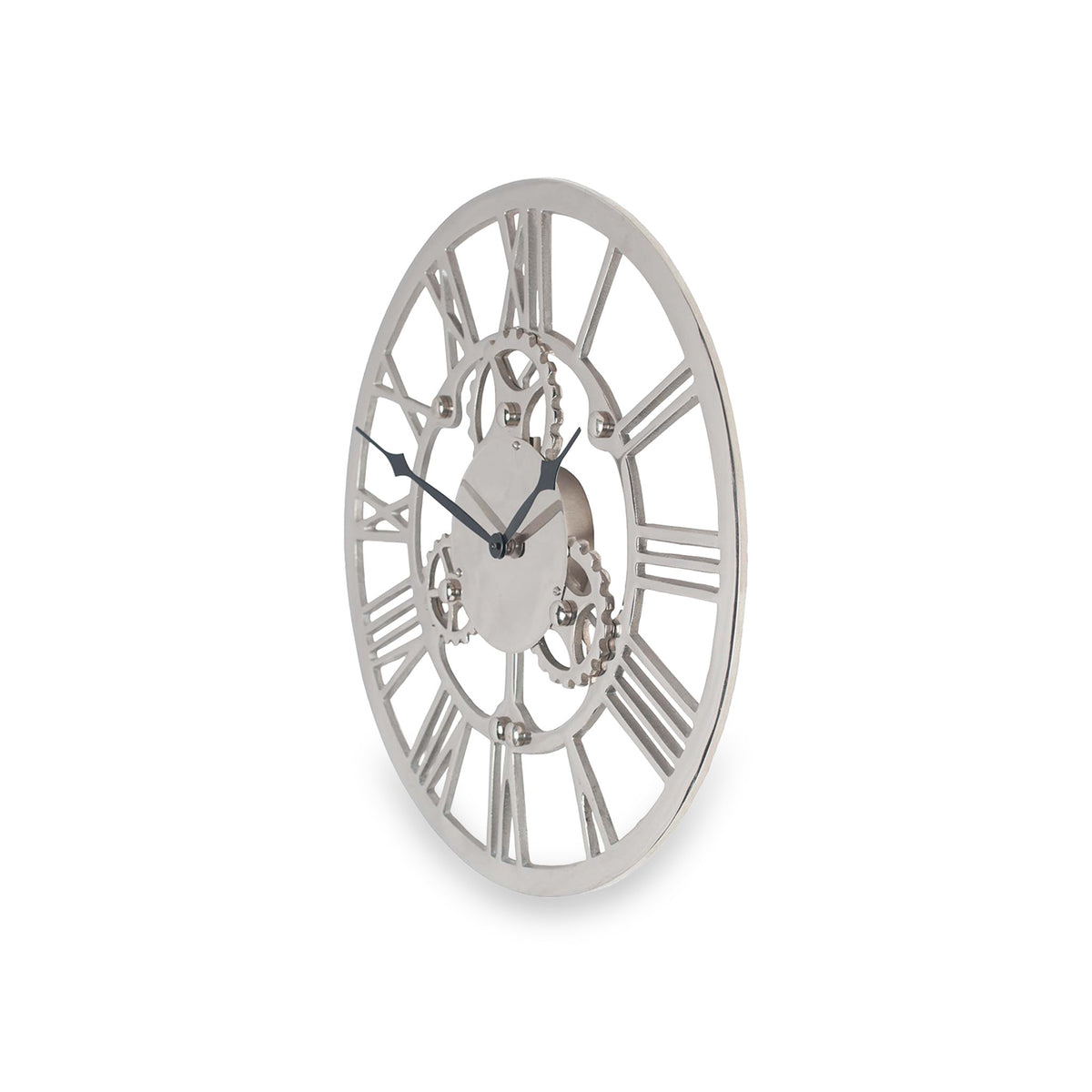 Shiny Nickel Cog Small Round Wall Clock