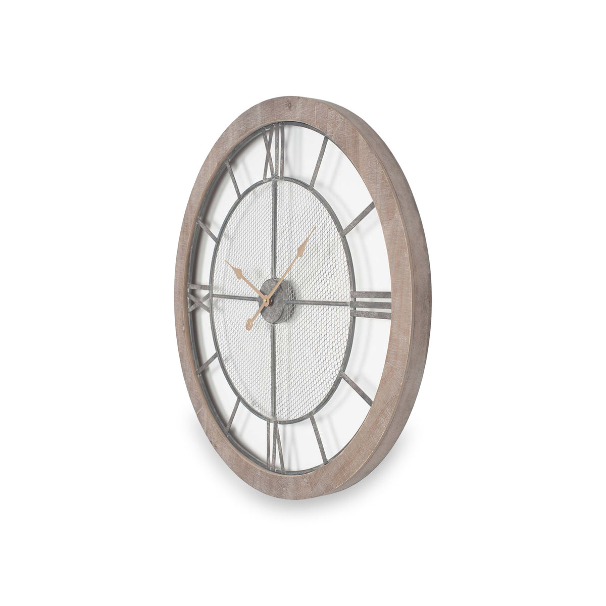 Natural Wood & Metal Round Wall Clock
