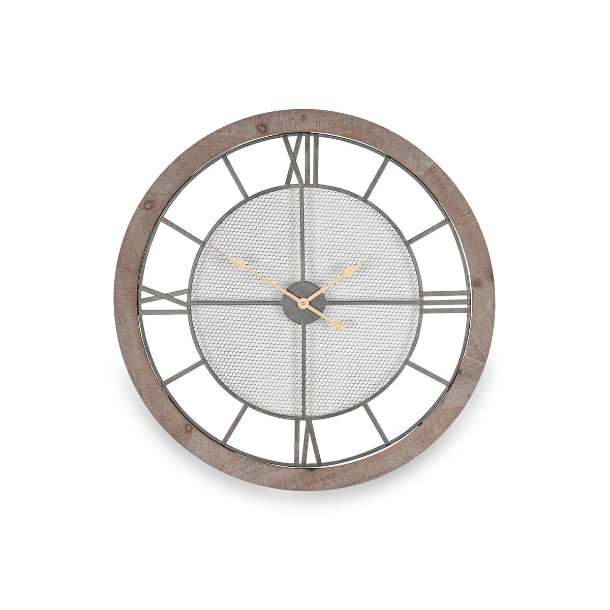 Natural Wood & Metal Round Wall Clock