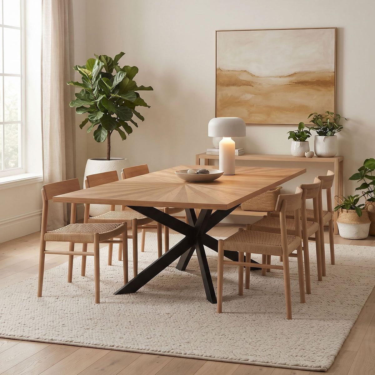 Sunburst Oak 240cm Rectangular Dining Table