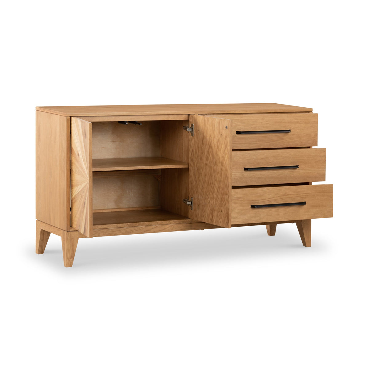 Sunburst Oak Large 2 Door 3 Drawer Sideboard