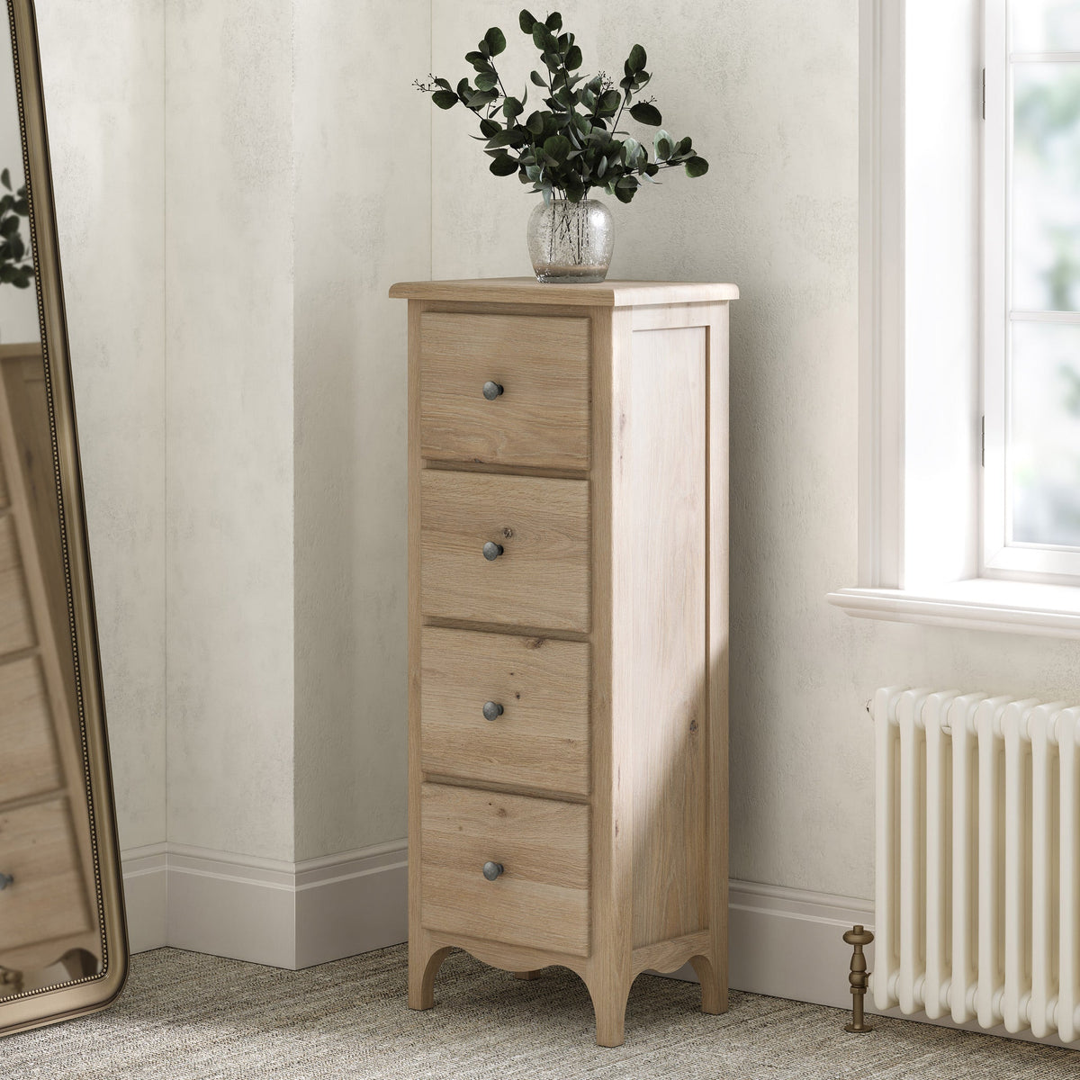 Celine Washed Oak 4 Drawer Tallboy Chest