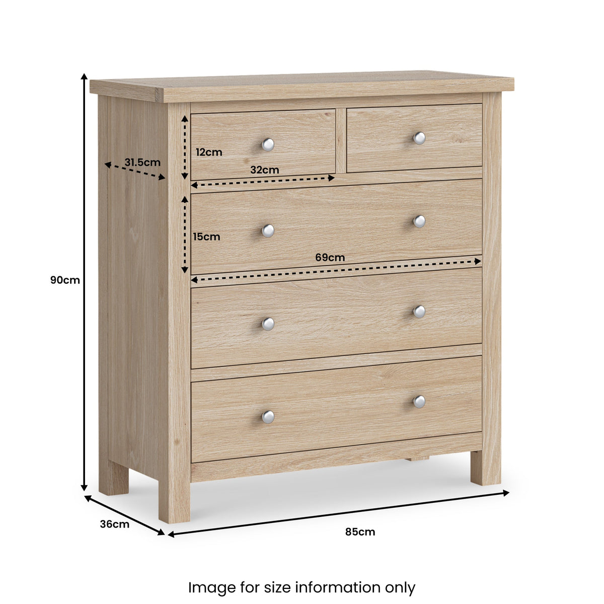 Farro Washed Oak 2 Over 3 Chest Of Drawers