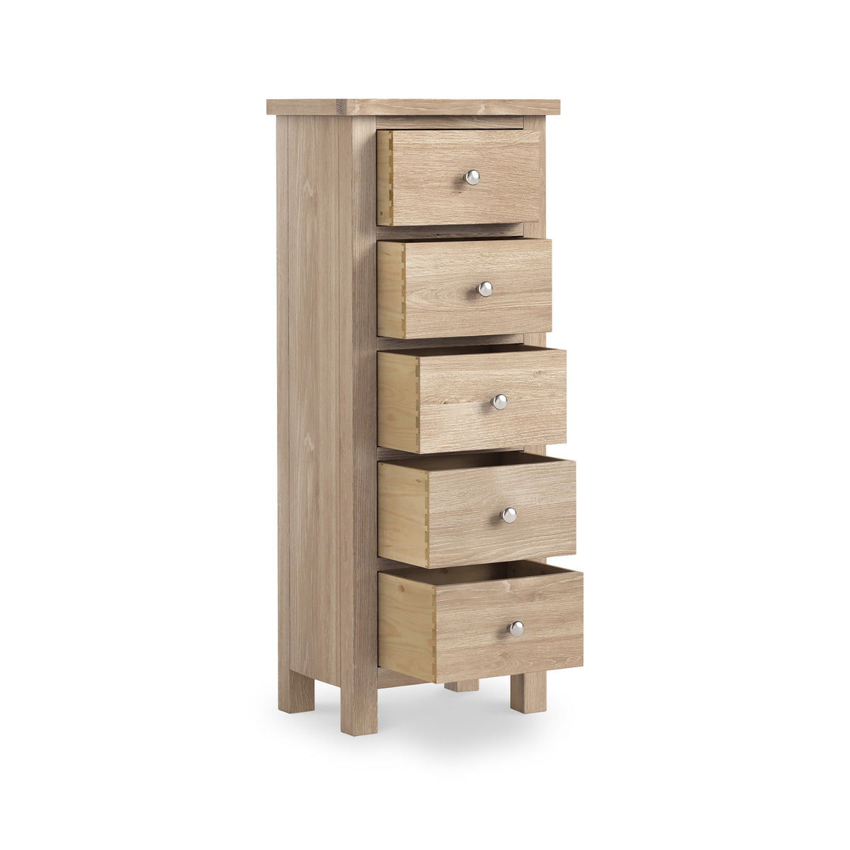 Farro Washed Oak 5 Drawer Tallboy Chest