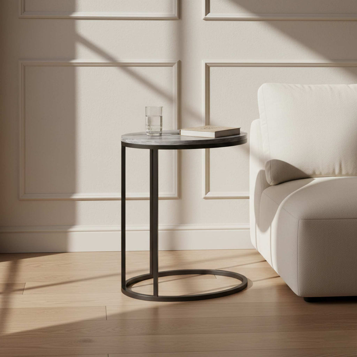 Pimlico Marble Oval C Side Table with Grey Frame