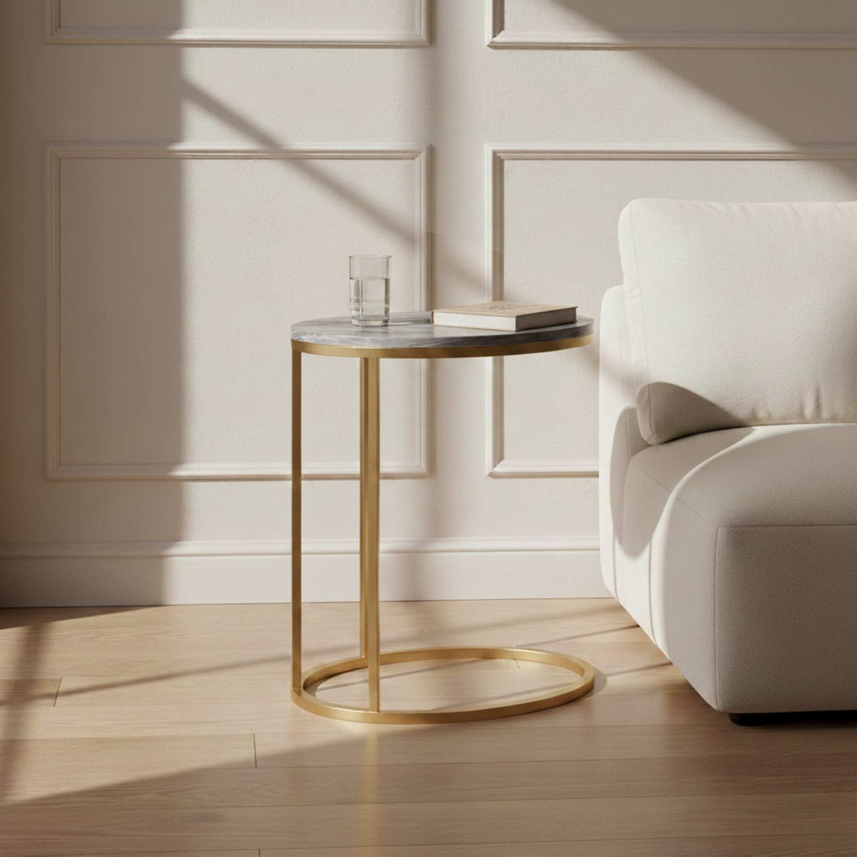 Pimlico Marble Oval C Side Table with Gold Frame
