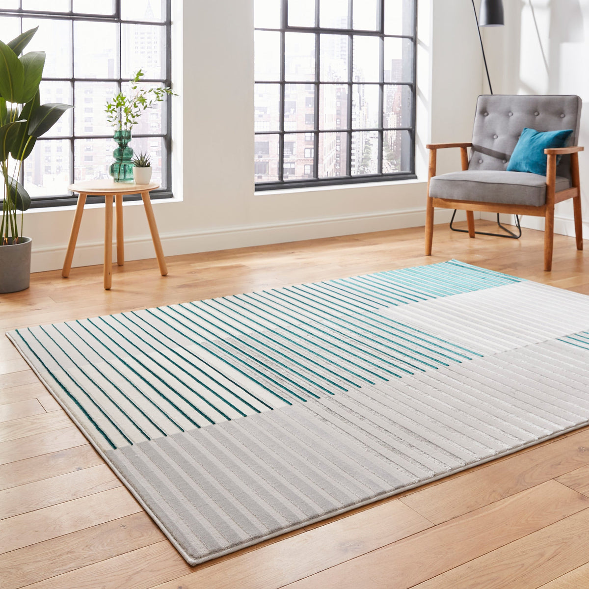 Aldrin Grey Striped Patterned Rug