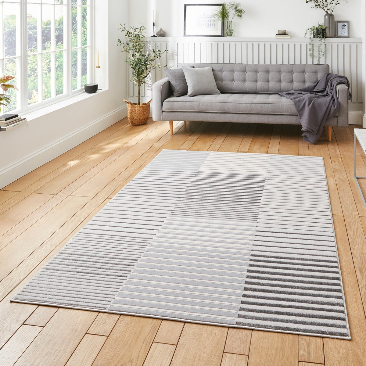 Aldrin Grey Striped Patterned Rug