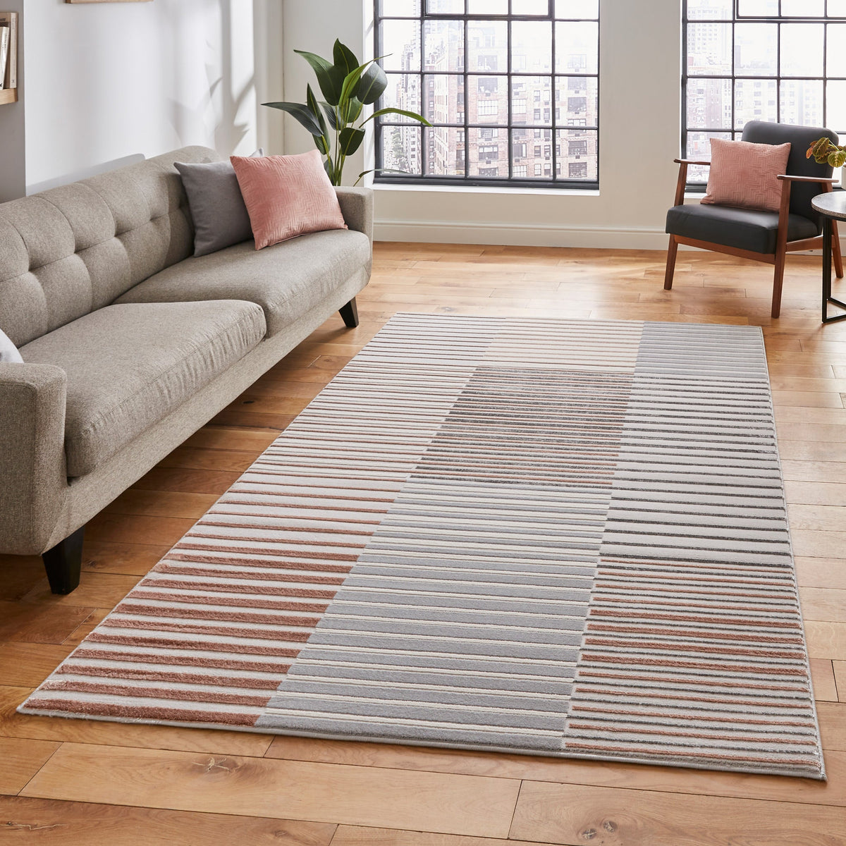 Aldrin Grey Striped Patterned Rug