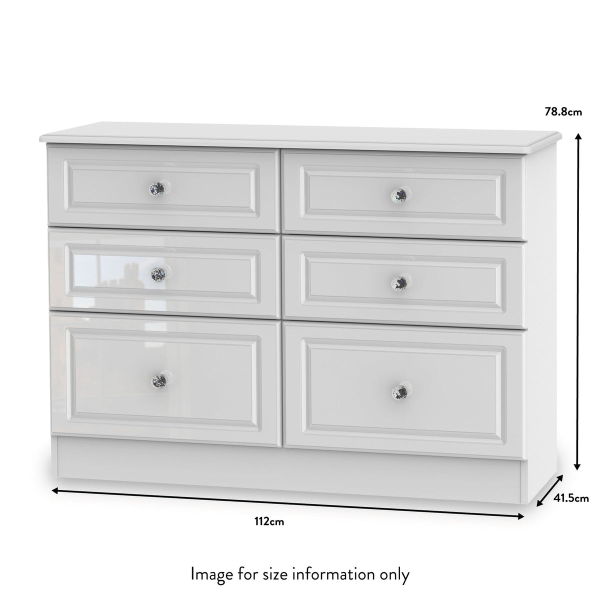 Kinsley White Gloss 6 Drawer Wide Chest