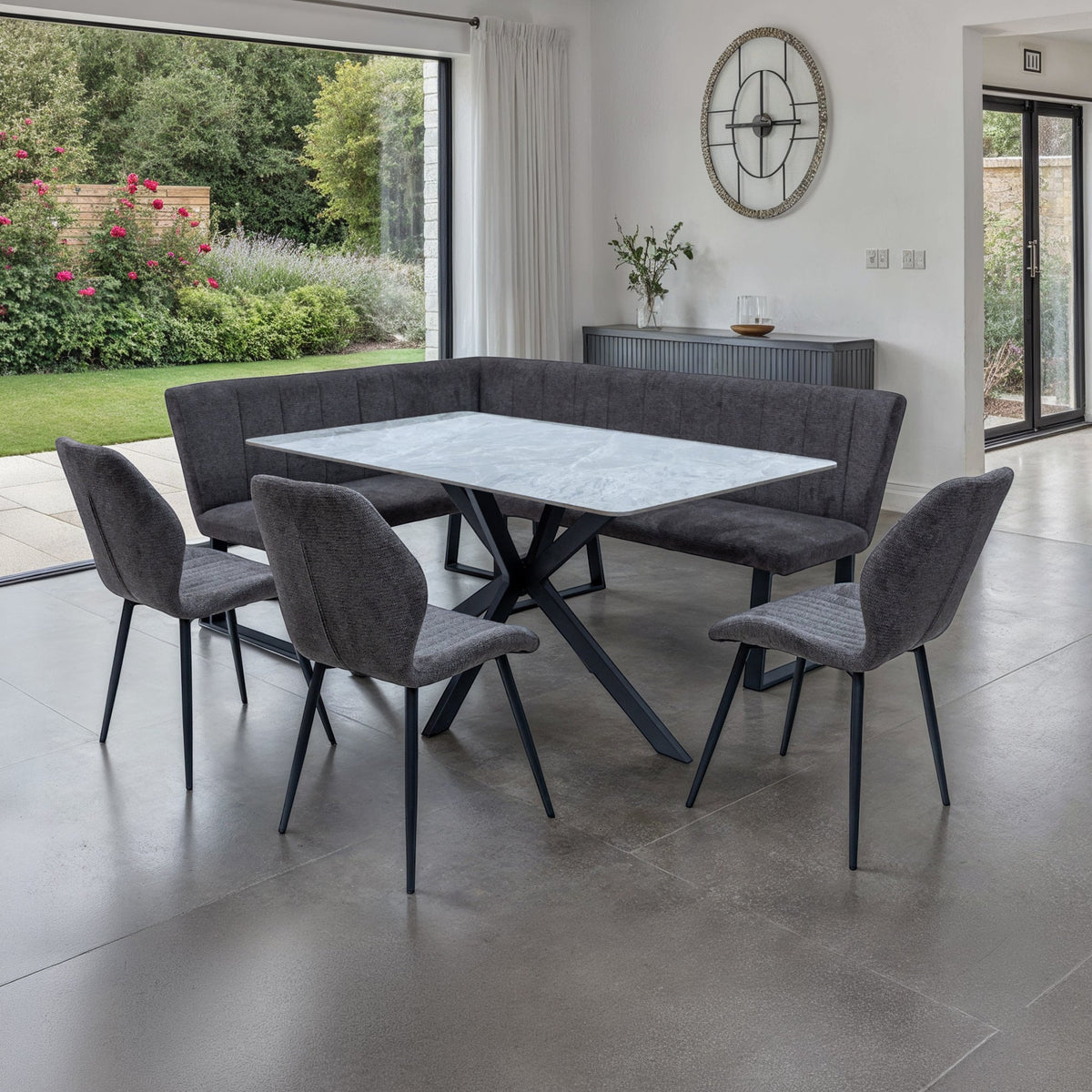 Camber Textured Fabric Corner Dining Bench