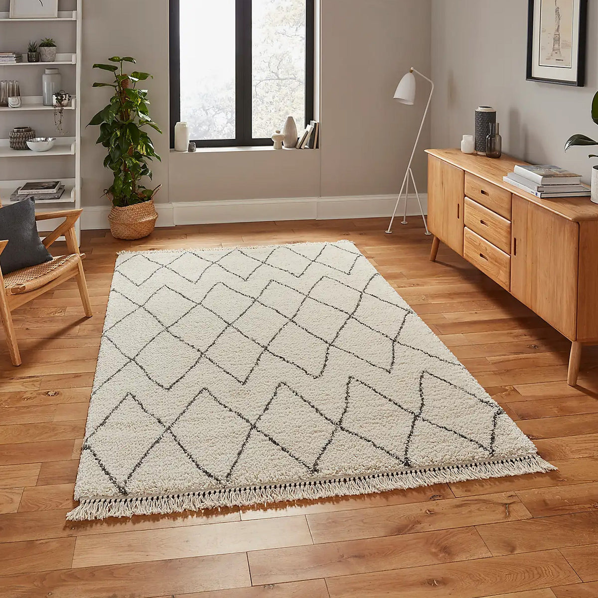 Edie Boho Diamond Shaggy Rug