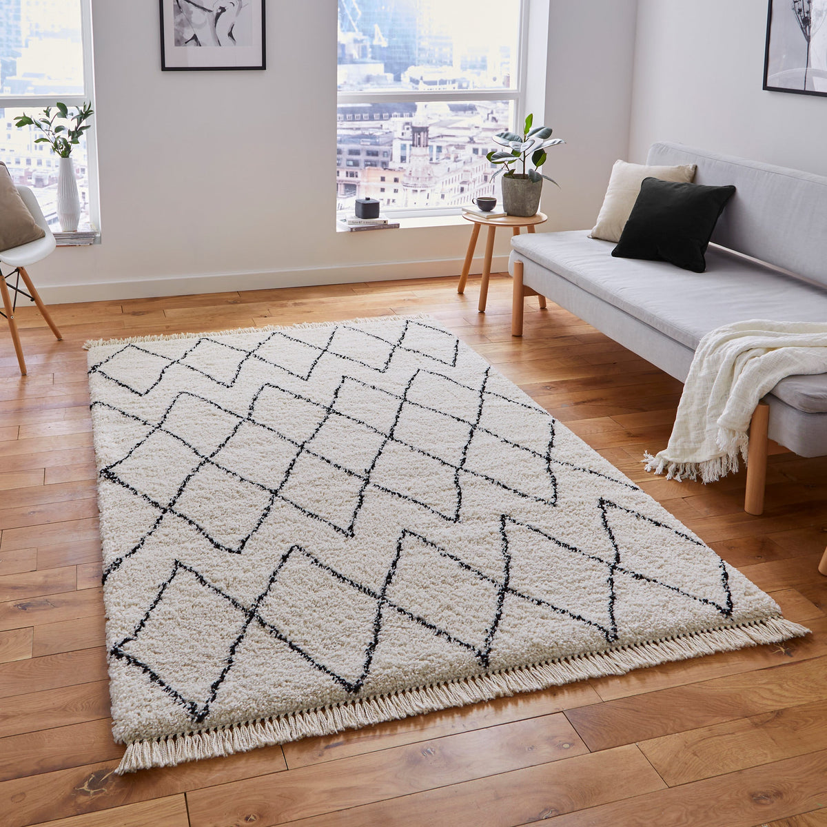 Edie Boho Diamond Shaggy Rug
