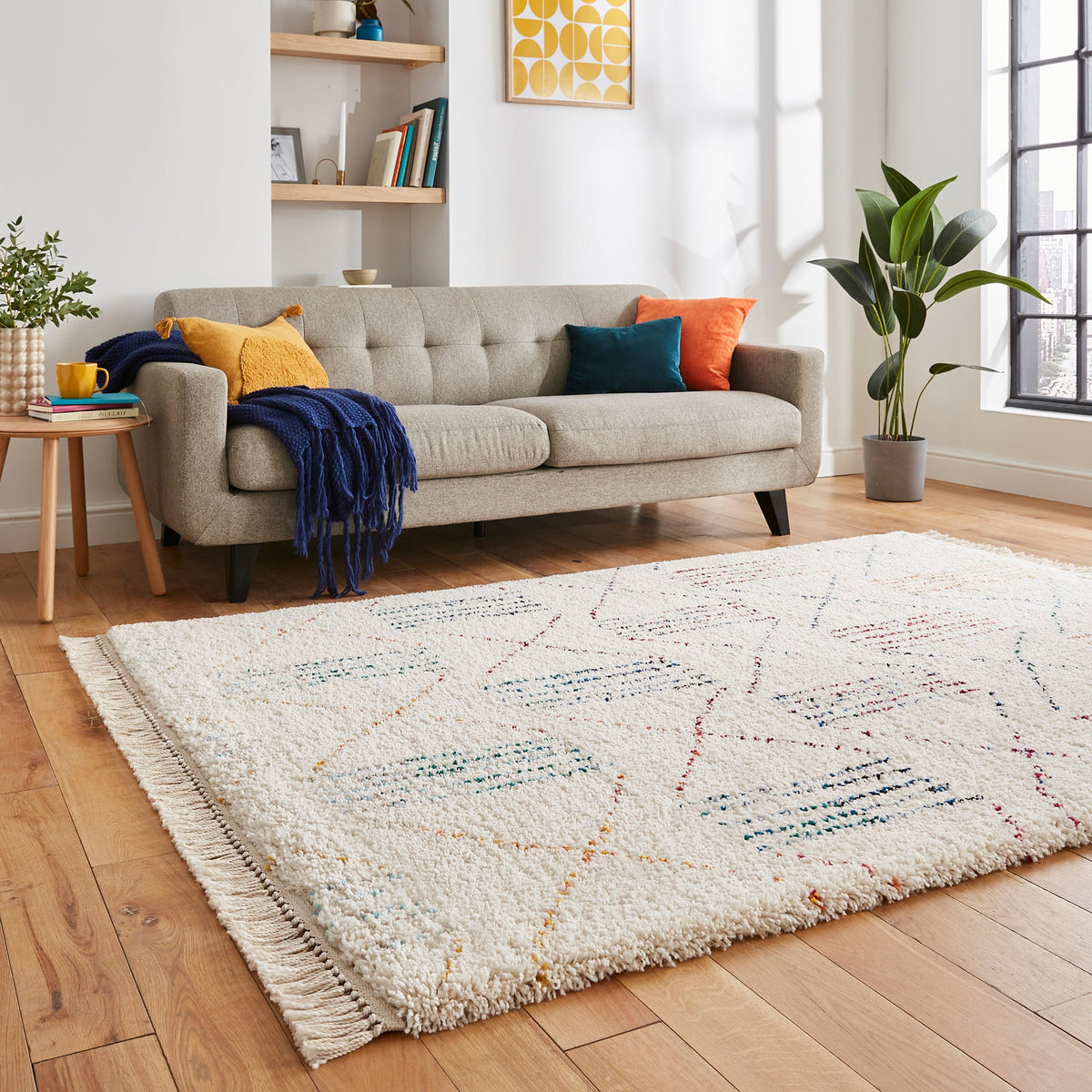 Edie Boho Multi Coloured Patterned Shaggy Rug