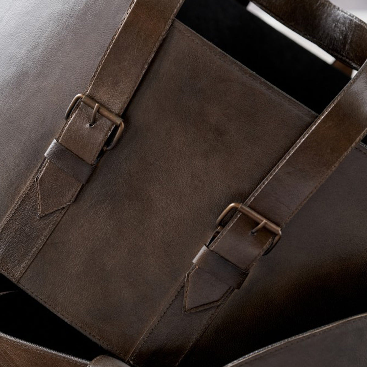 Alessio Peppercorn Leather Handled Storage Set of 2