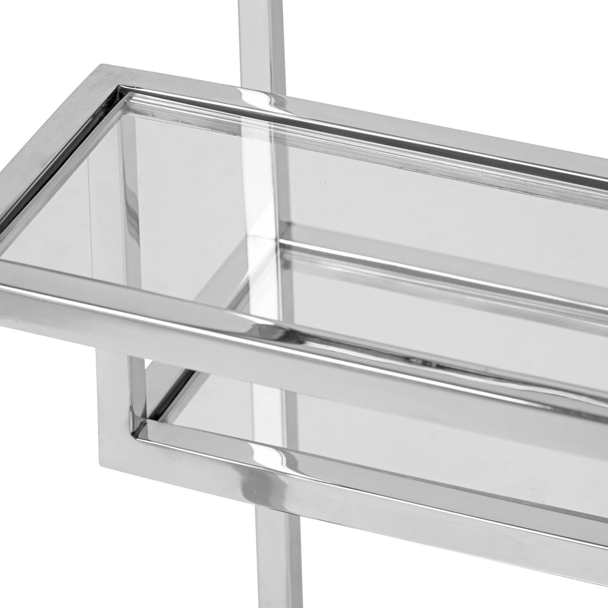 Aleandra Clear Glass and Silver Metal Side Table