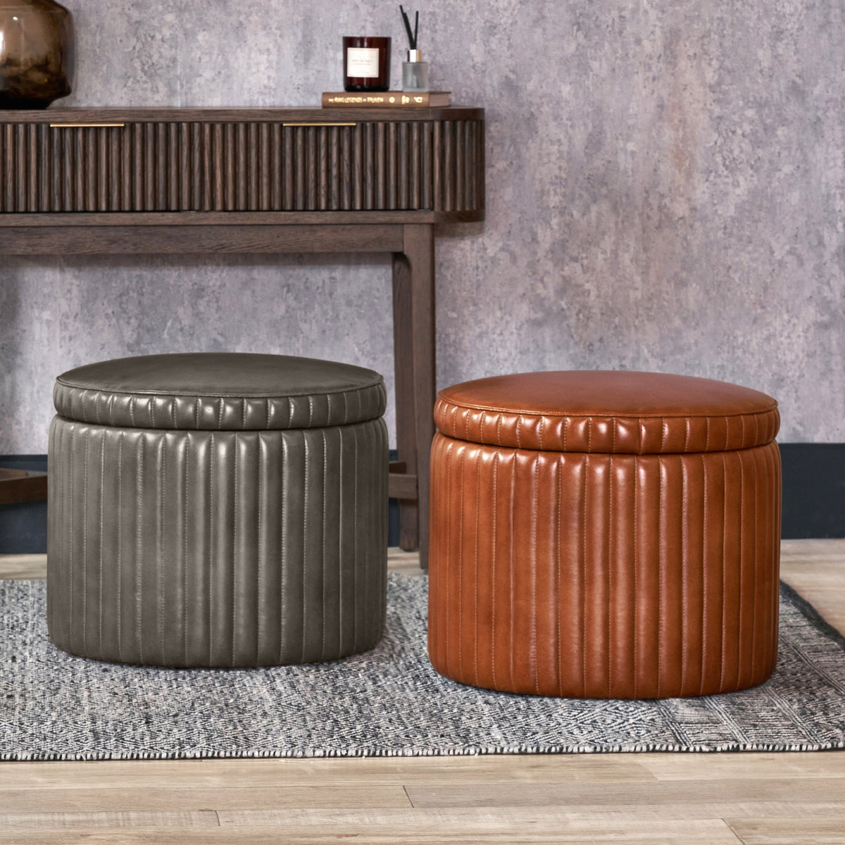 Alessandro Leather Storage Pouffe