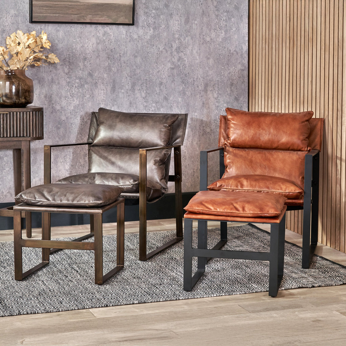 Nico Leather Accent Chair & Footstool