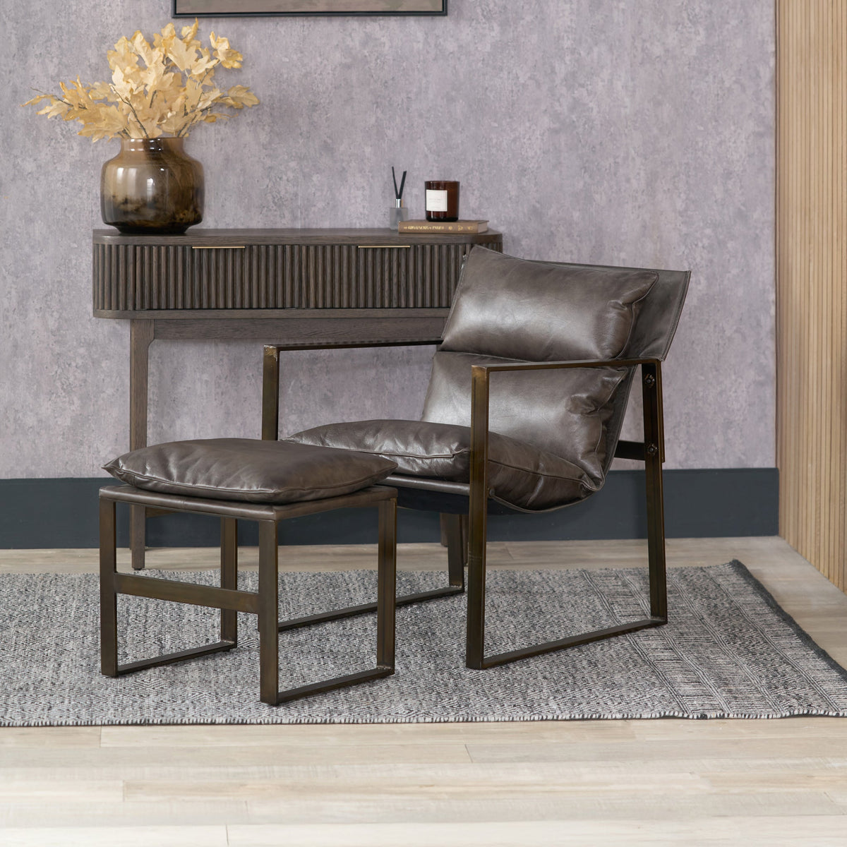 Nico Leather Accent Chair & Footstool