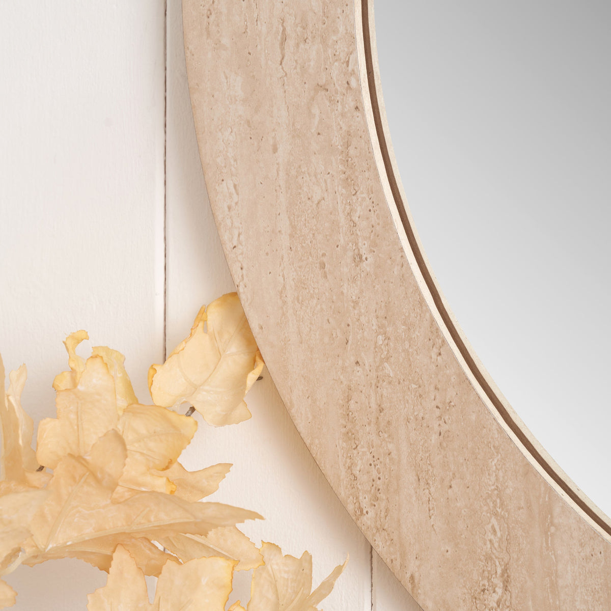 Travertine Effect Round Wall Mirror