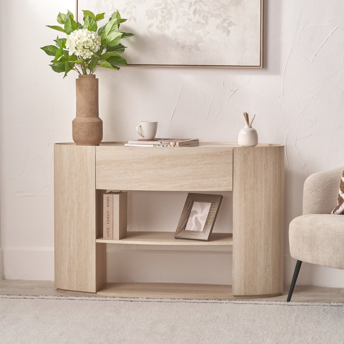Tivoli Travertine Effect 1 Drawer Console Table