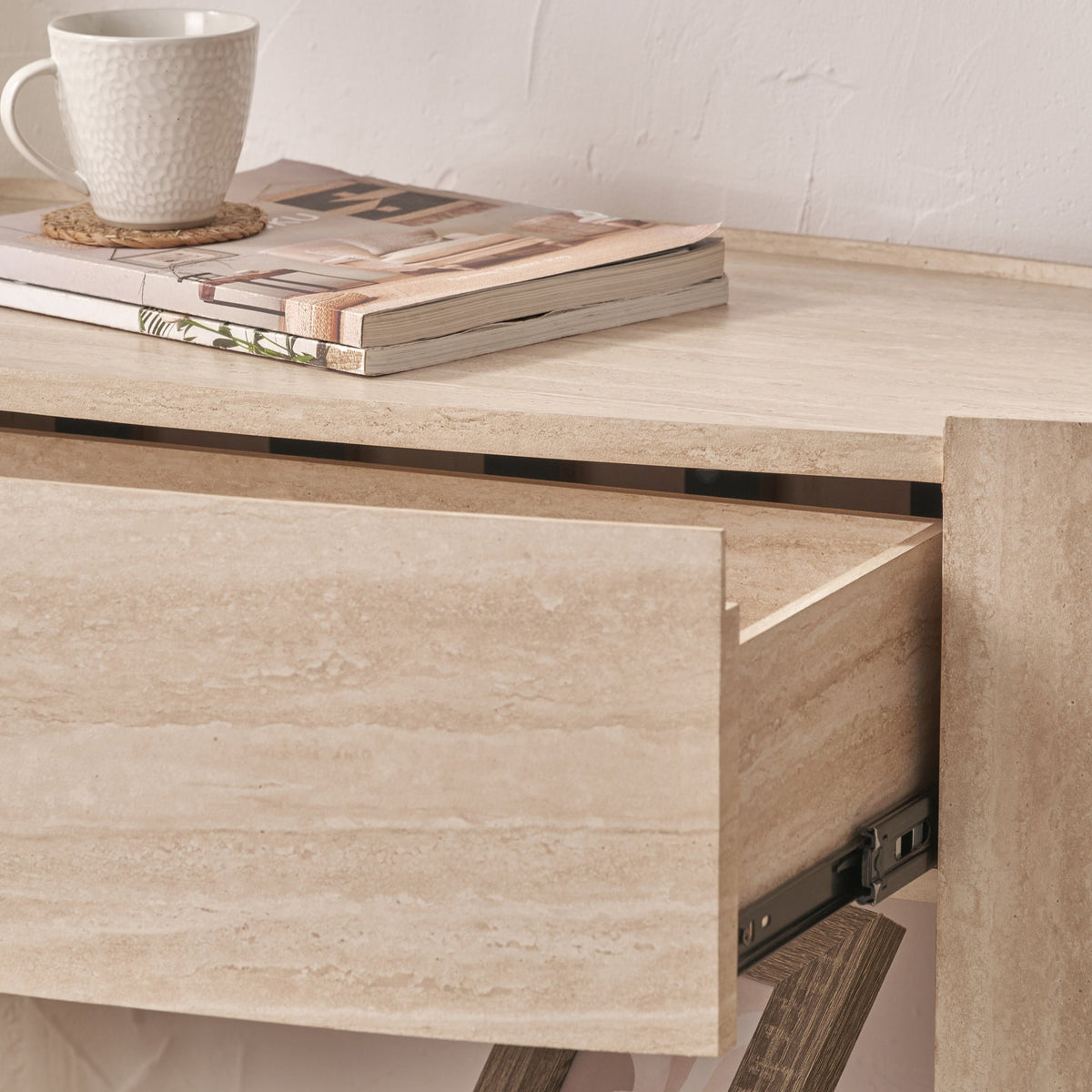 Tivoli Travertine Effect 1 Drawer Console Table