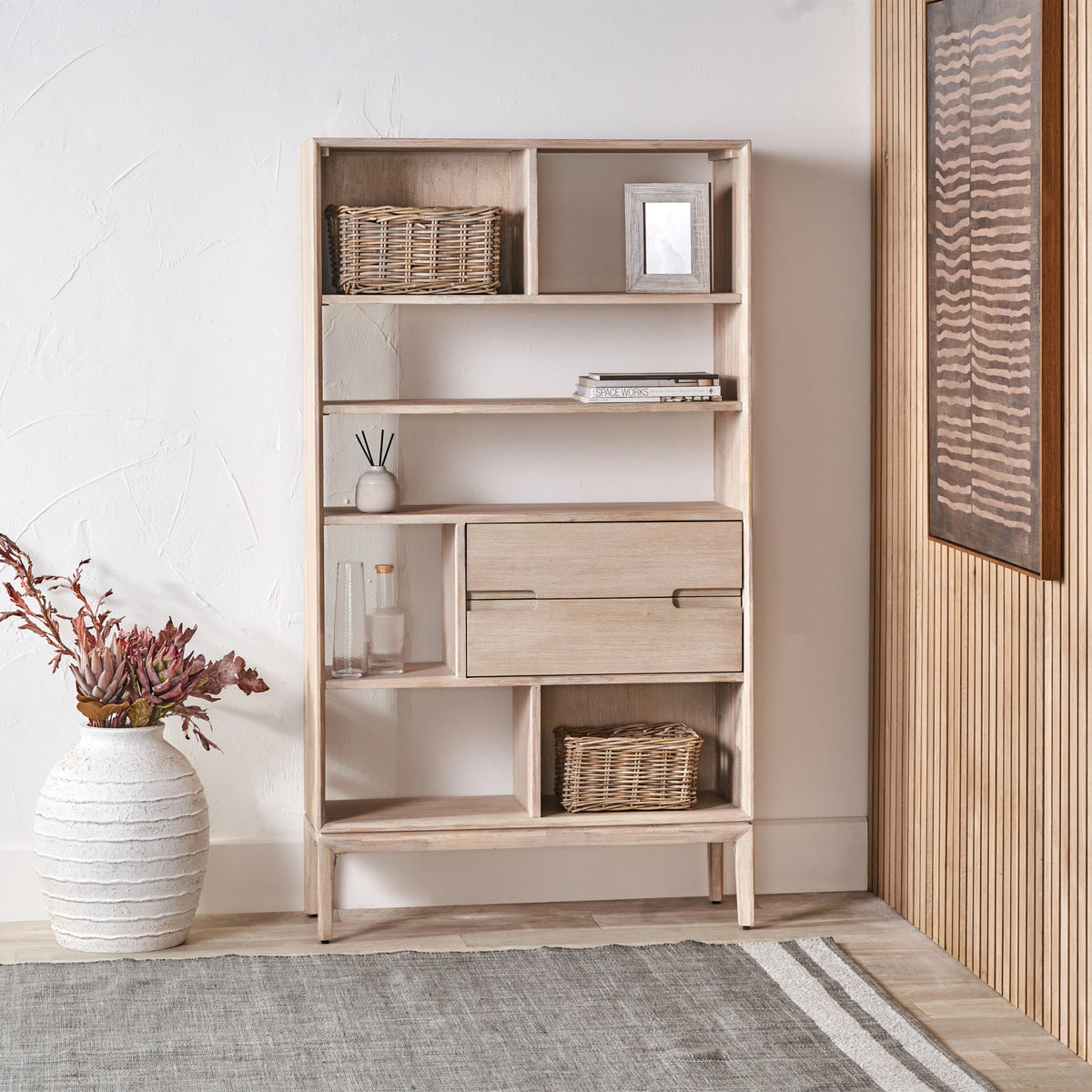 Gio White Sand Acacia Bookcase