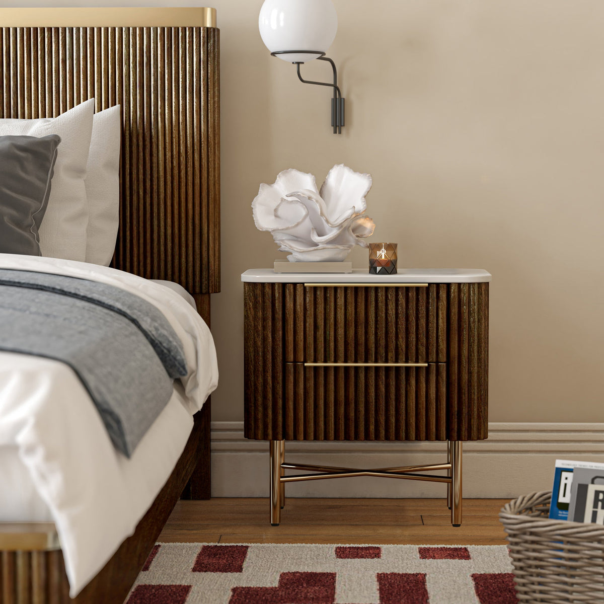 Milo Mango & Marble 2 Drawer Bedside