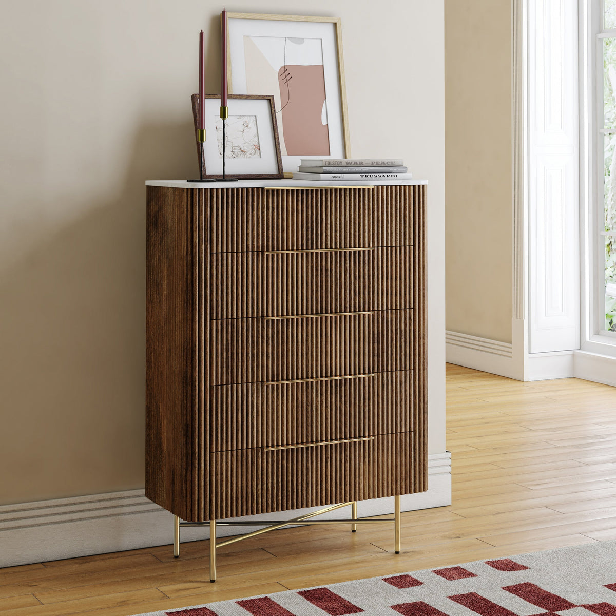 Milo Mango & Marble 5 Drawer Chest