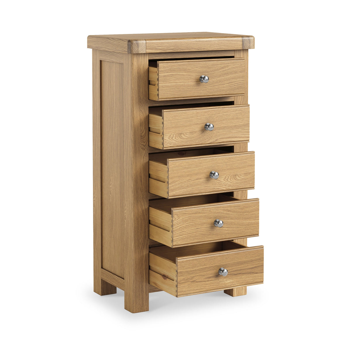 Portland Oak 5 Drawer Tallboy Chest