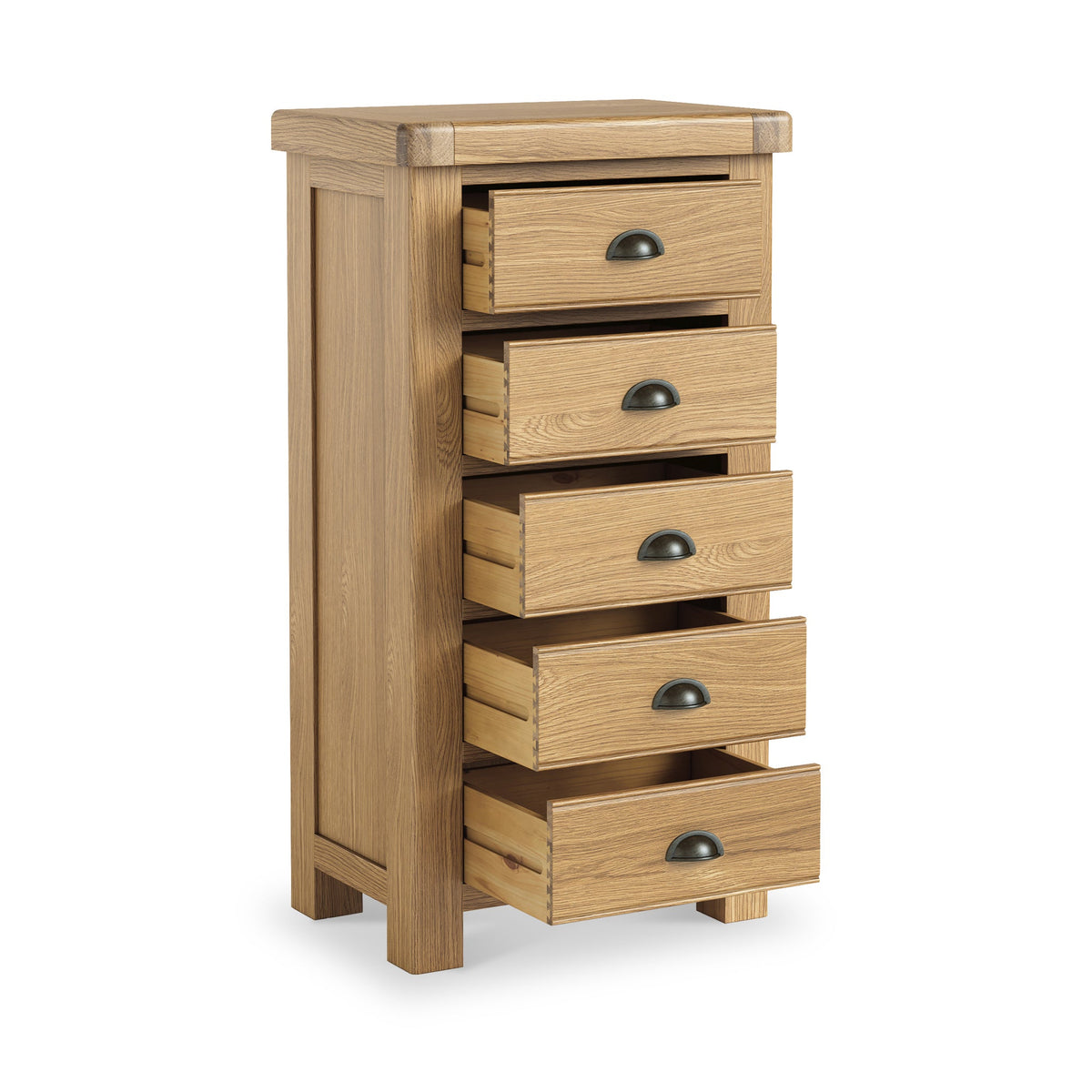 Portland Oak 5 Drawer Tallboy Chest