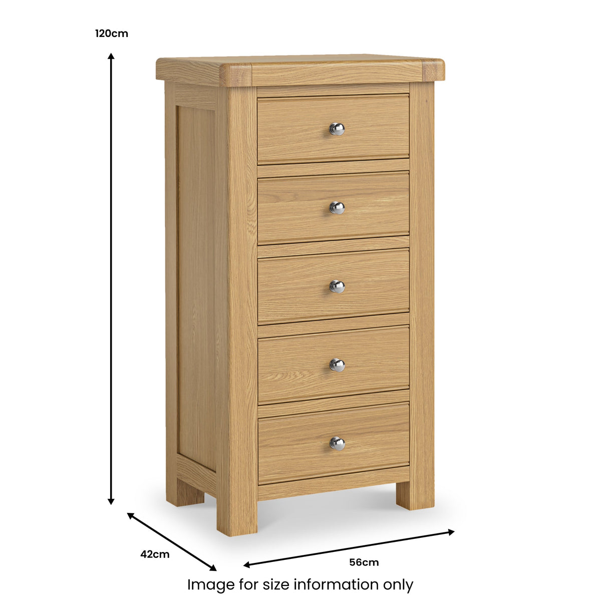 Portland Oak 5 Drawer Tallboy Chest