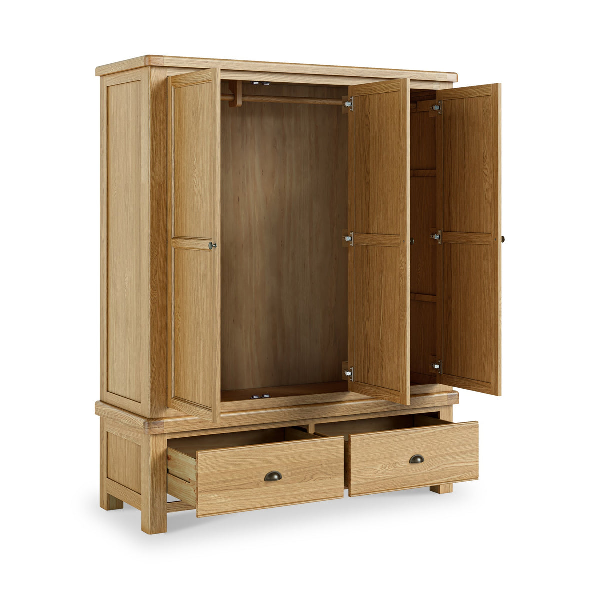 Portland Oak 2 Drawer Triple Wardrobe