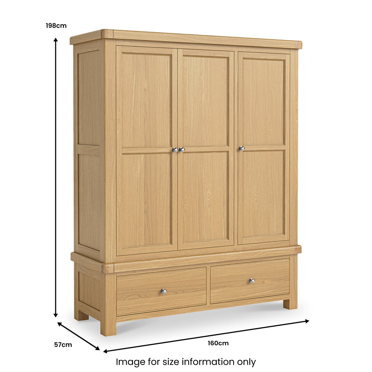 Portland Oak 2 Drawer Triple Wardrobe