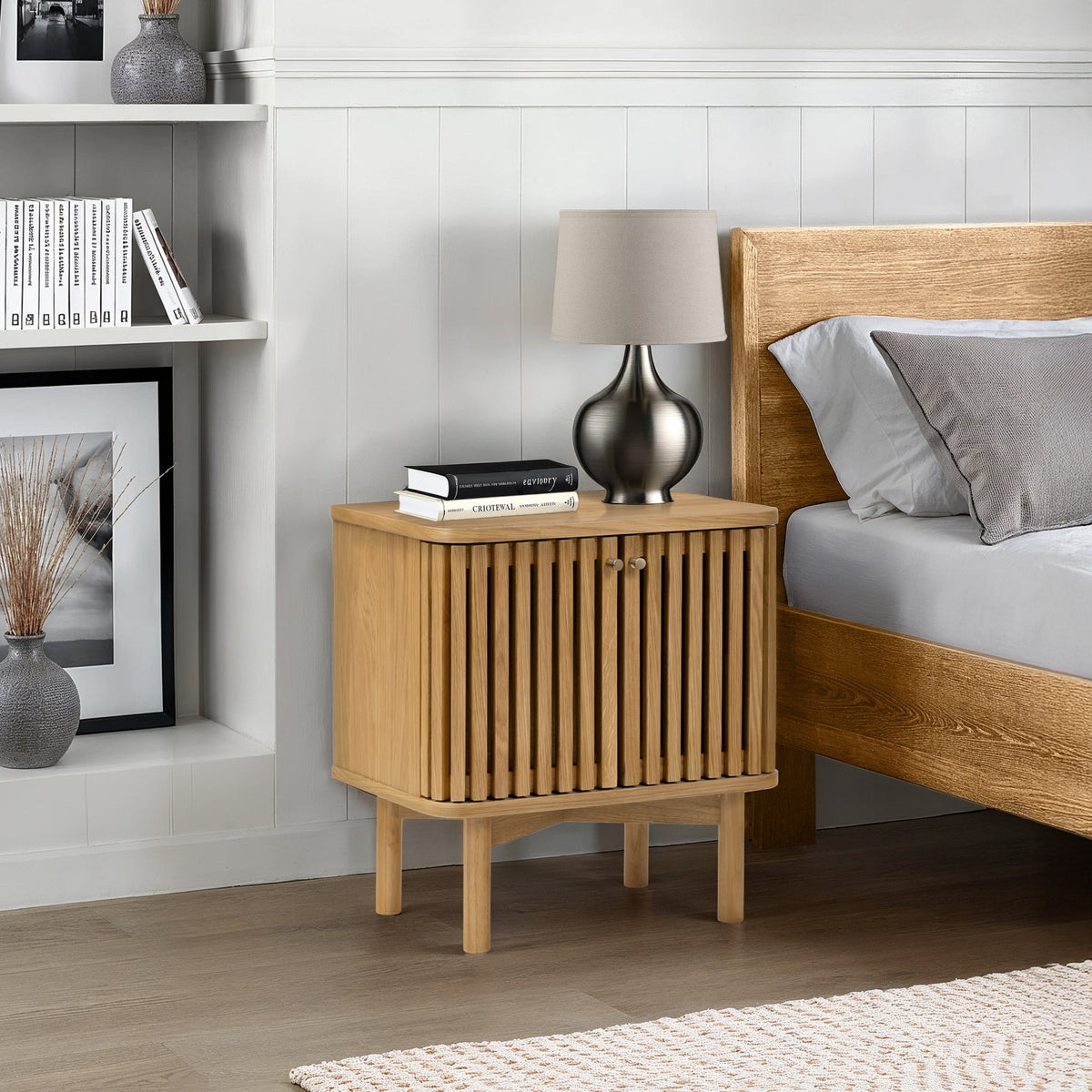Shorwell Oak Slatted 2 Door Bedside Table